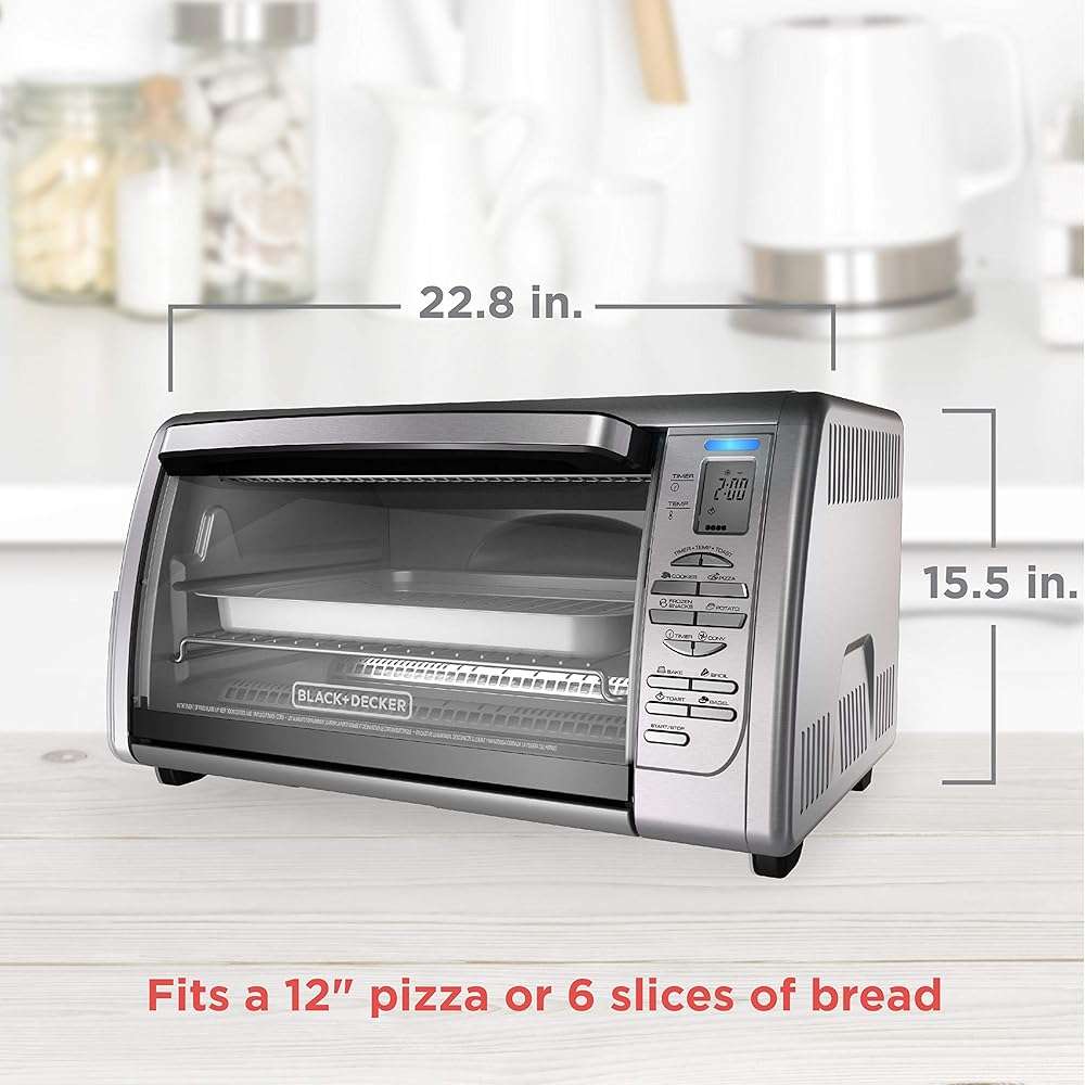 Black+Decker Countertop Convection Toaster Oven, 8 One-touch Cooking Functions, Stainless Steel - Image 2