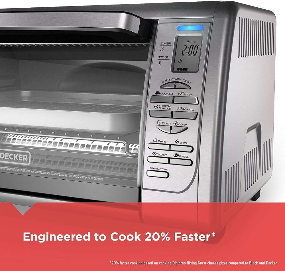 Black+Decker Countertop Convection Toaster Oven, 8 One-touch Cooking Functions, Stainless Steel - Image 3