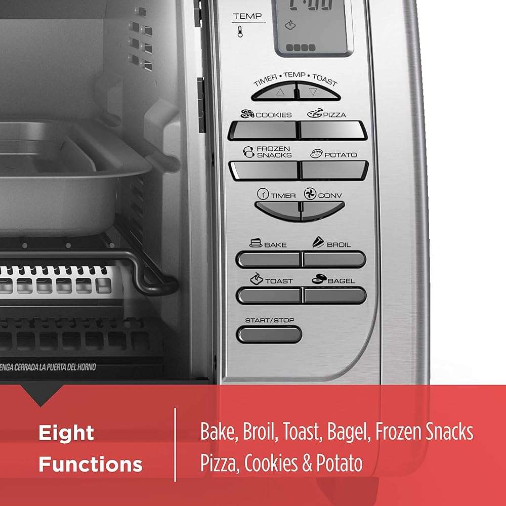 Black+Decker Countertop Convection Toaster Oven, 8 One-touch Cooking Functions, Stainless Steel - Image 7