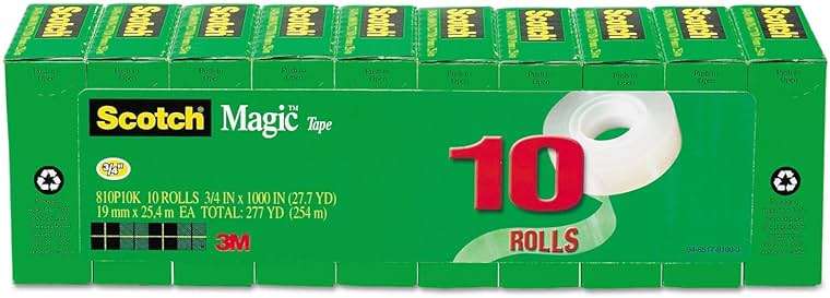 Scotch Magic Tape 810P10K, 3/4" x 1000", 1" Core, Invisible Matte Finish, 10-Pack Refill Rolls for Permanent Paper Mending - Image 2