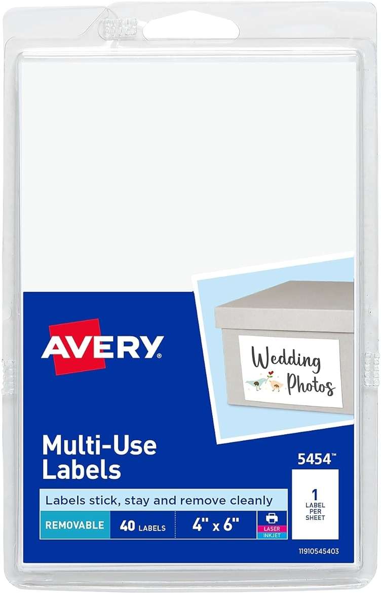 Avery 05454 Removable Multi-Use Labels, 4-Inch x 6-Inch, White, 40 Labels/Pack - Image 1