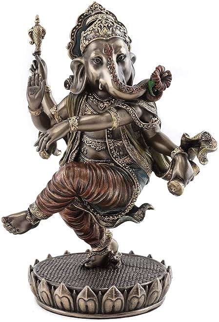 Top Collection Dancing Ganesh on Lotus Pedestal Statue- Lord of Success Sculpture in Cold Cast Bronze - 8-Inch Elephant Figurine - Image 1