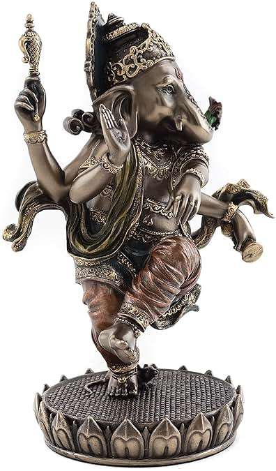 Top Collection Dancing Ganesh on Lotus Pedestal Statue- Lord of Success Sculpture in Cold Cast Bronze - 8-Inch Elephant Figurine - Image 2