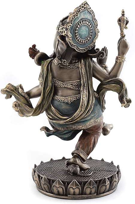 Top Collection Dancing Ganesh on Lotus Pedestal Statue- Lord of Success Sculpture in Cold Cast Bronze - 8-Inch Elephant Figurine - Image 3