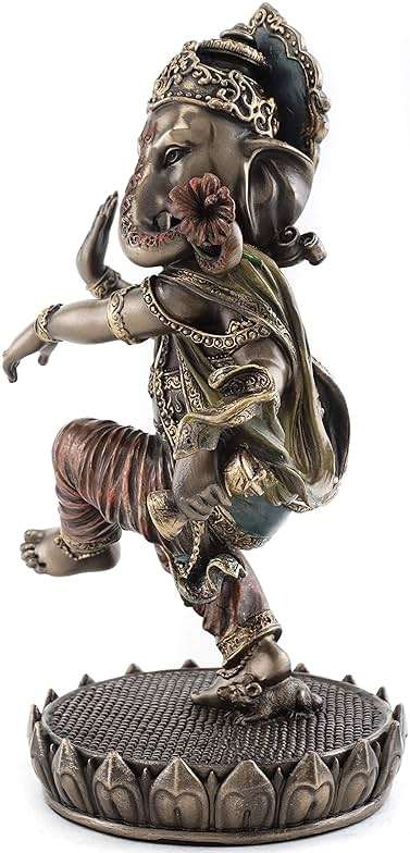 Top Collection Dancing Ganesh on Lotus Pedestal Statue- Lord of Success Sculpture in Cold Cast Bronze - 8-Inch Elephant Figurine - Image 4