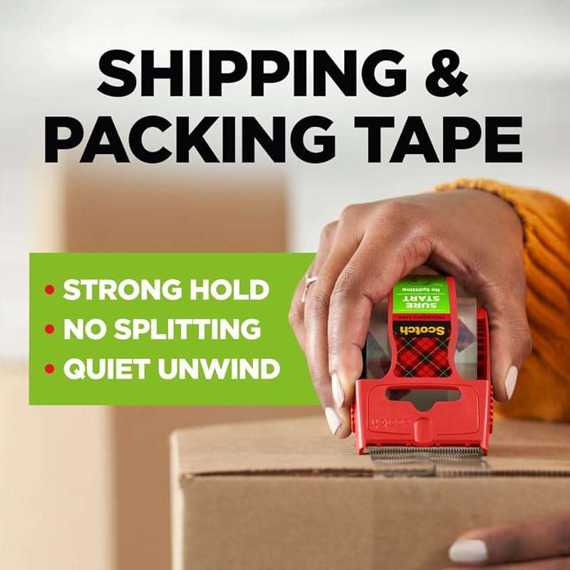 Scotch Sure Start Packing Tape, Clear, Quiet Unwind and Easy Start, 1.88 in. x 22.2 yd., 6 Tape Rolls with Dispensers - Image 2