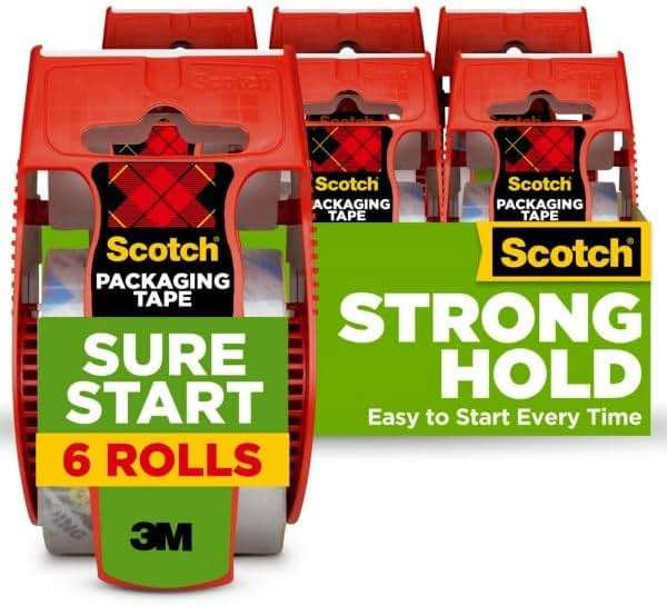 Scotch Sure Start Packing Tape, Clear, Quiet Unwind and Easy Start, 1.88 in. x 22.2 yd., 6 Tape Rolls with Dispensers - Image 16