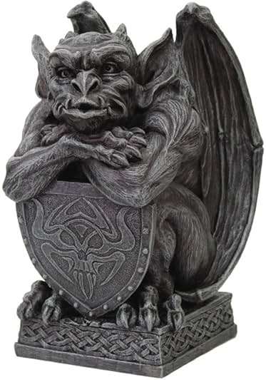 PTC 6.5 Inch Resin Medieval Gargoyle with Shield Protection Statue - Image 1