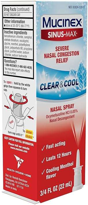 Mucinex Sinus-Max Nasal Spray Decongestant, 12 Hour Over-The-Counter Medication Nose Spray for Sinus Relief, Nasal Decongestants for Adults & Sinus Congestion, Clear & Cool 3/4 Fl Oz(22ML) - Image 8