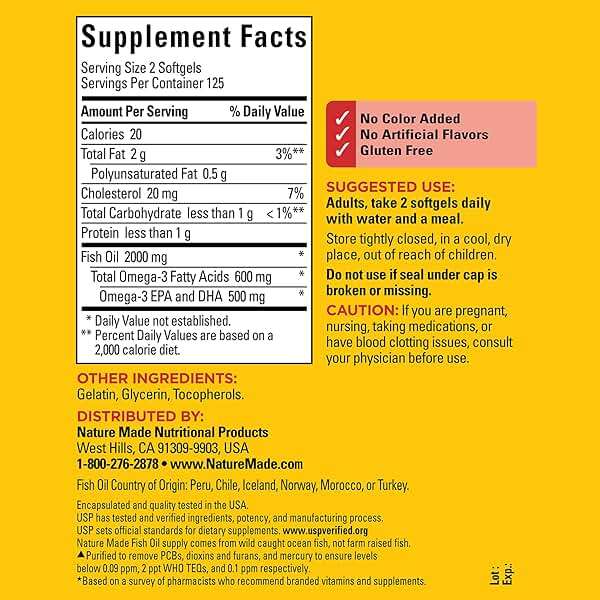 Nature Made Fish Oil Omega 3 Supplements, 1000mg Softgels, Omega 3 Fish Oil for Healthy Heart Support, 250 Softgels, 125 Day Supply - Image 5