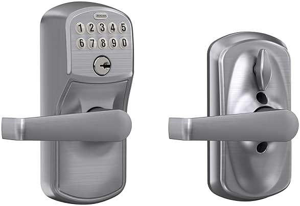 SCHLAGE Brushed Chrome FE595CS V PLY 626 ELA Plymouth Light Commercial Electronic Keypad Lock with Elan Lever(Satin Chrome) - Image 1