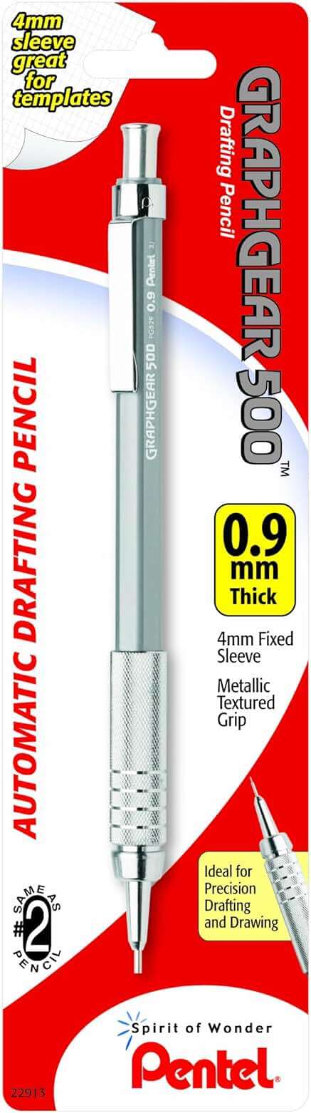 Pentel Graph Gear 500 Automatic Drafting Pencil, 0.9mm, Gray Barrel, 1 Pack (PG529BP) - Image 1