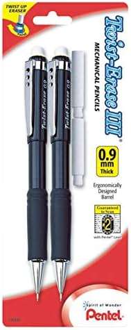 Pentel Twist-Erase III Mechanical Pencil, (0.9mm), Assorted Barrel Colors with 2 Eraser Refills, Pack of 2 (QE519BP2-K6) - Image 2
