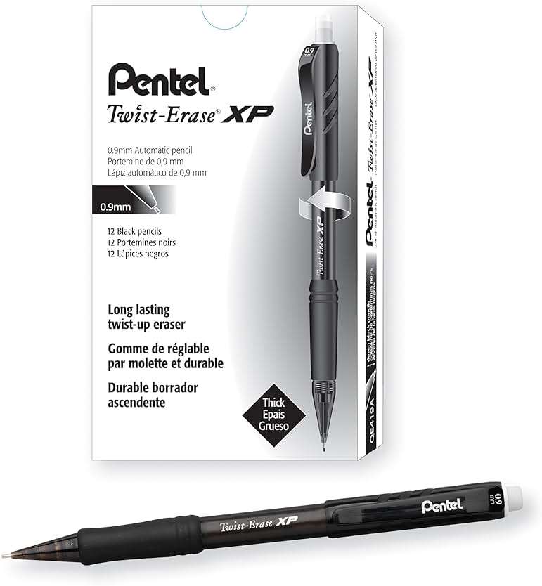 Pentel QE419A Twist-Erase Express Mechanical Pencil .9mm Black, Box of 1 Dozen - Image 1