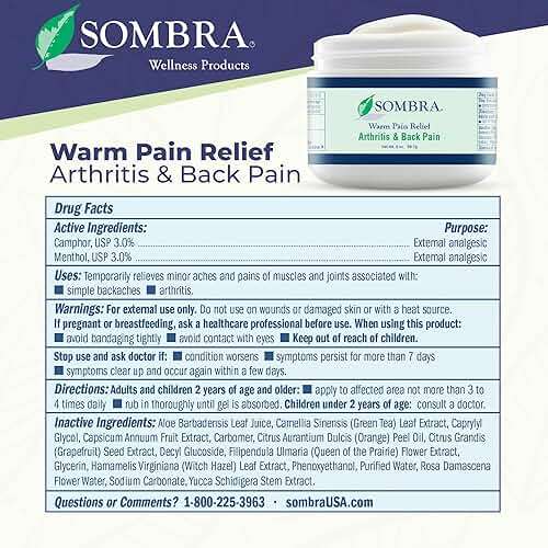 Sombra Warm Pain Relief Gel, Warm Relief for Arthritis and Chronic Pain Pre-Workout Muscle Rub Vegan Formula Free of Artificial Fragrances, Dyes, NSAIDs, Wax, Petroleum, Alcohol - 2oz Jar - Image 7