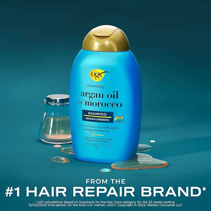 OGX Renewing + Argan Oil of Morocco Shampoo, Damage Repairing Shampoo & Argan Oil to Help Strengthen & Repair Dry, Damaged Hair, Paraben-Free, Sulfate-Free Surfactants, 13 fl. Oz - Image 3