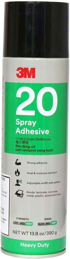 3M Heavy Duty 20 Spray Adhesive Clear, 20 fl oz can, Net Weight 13.75 oz (Pack of 1) - Image 1