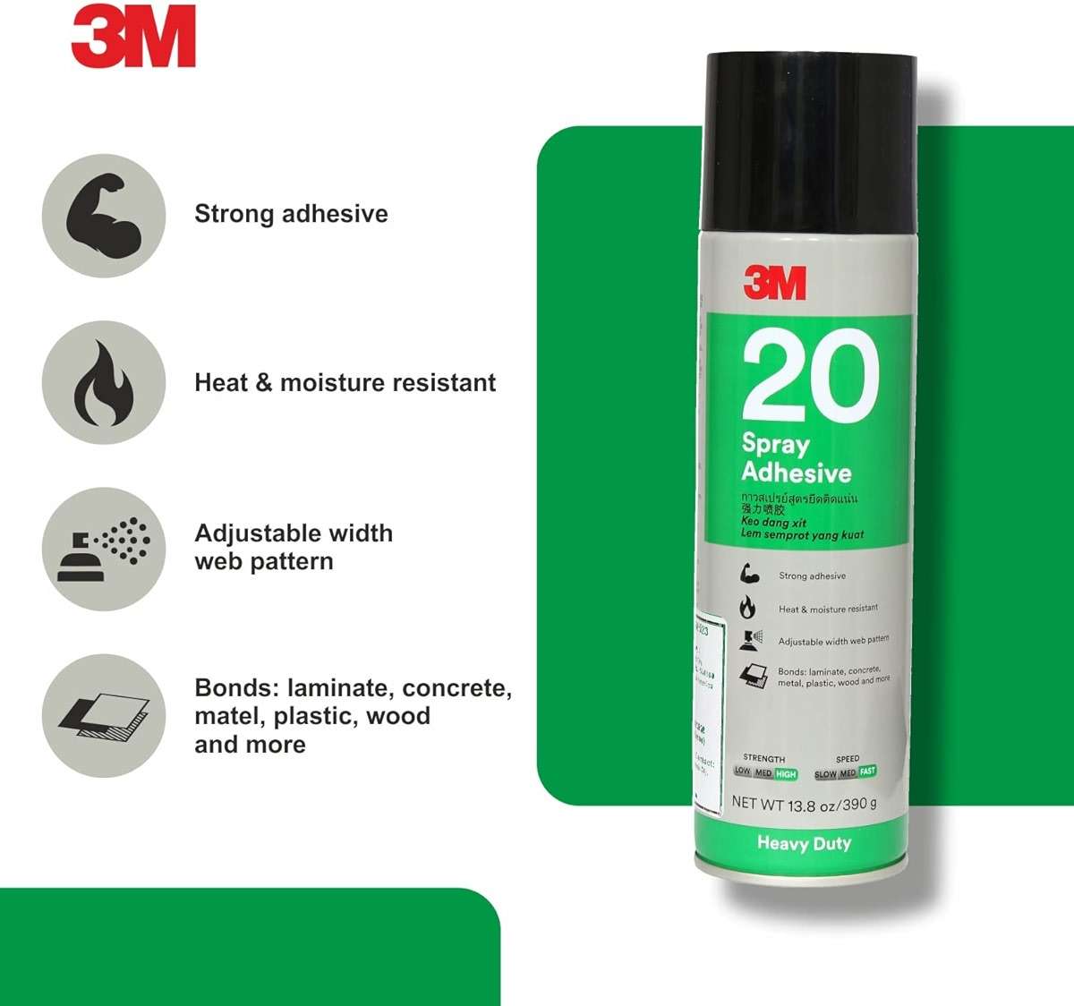 3M Heavy Duty 20 Spray Adhesive Clear, 20 fl oz can, Net Weight 13.75 oz (Pack of 1) - Image 2