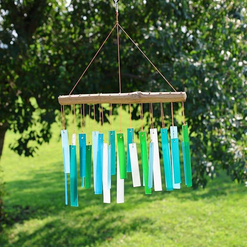Blue Handworks Sea Glass and Driftwood Chime - Sandblasted Glass and Found Wood Hand Crafted Wind Chime - Image 2