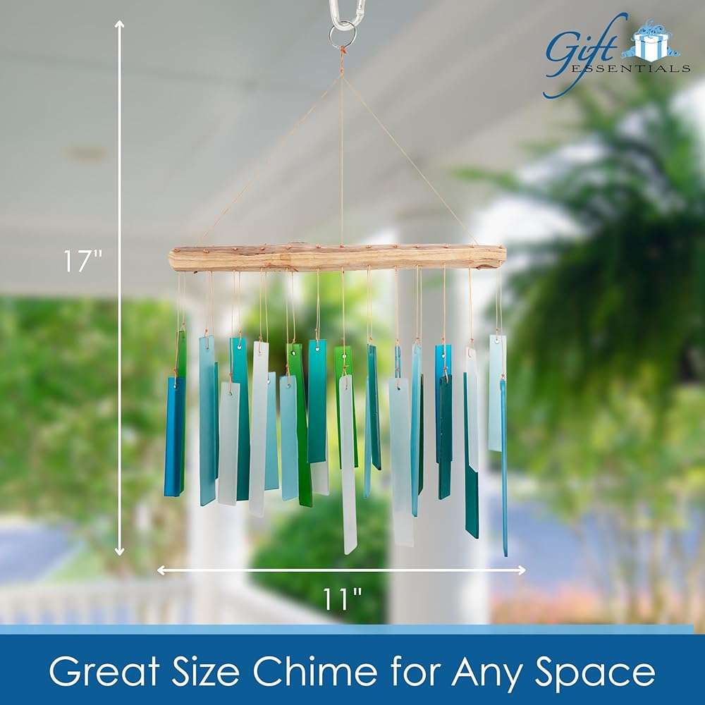 Blue Handworks Sea Glass and Driftwood Chime - Sandblasted Glass and Found Wood Hand Crafted Wind Chime - Image 3