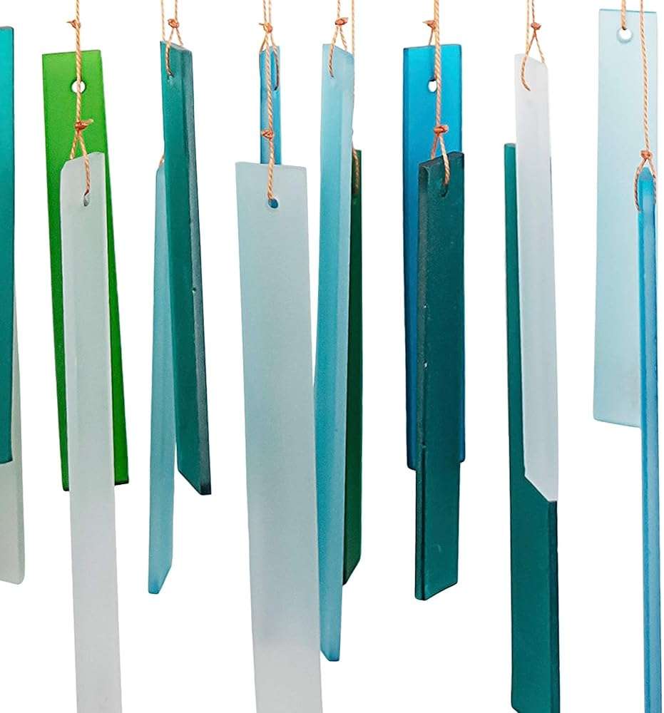 Blue Handworks Sea Glass and Driftwood Chime - Sandblasted Glass and Found Wood Hand Crafted Wind Chime - Image 6