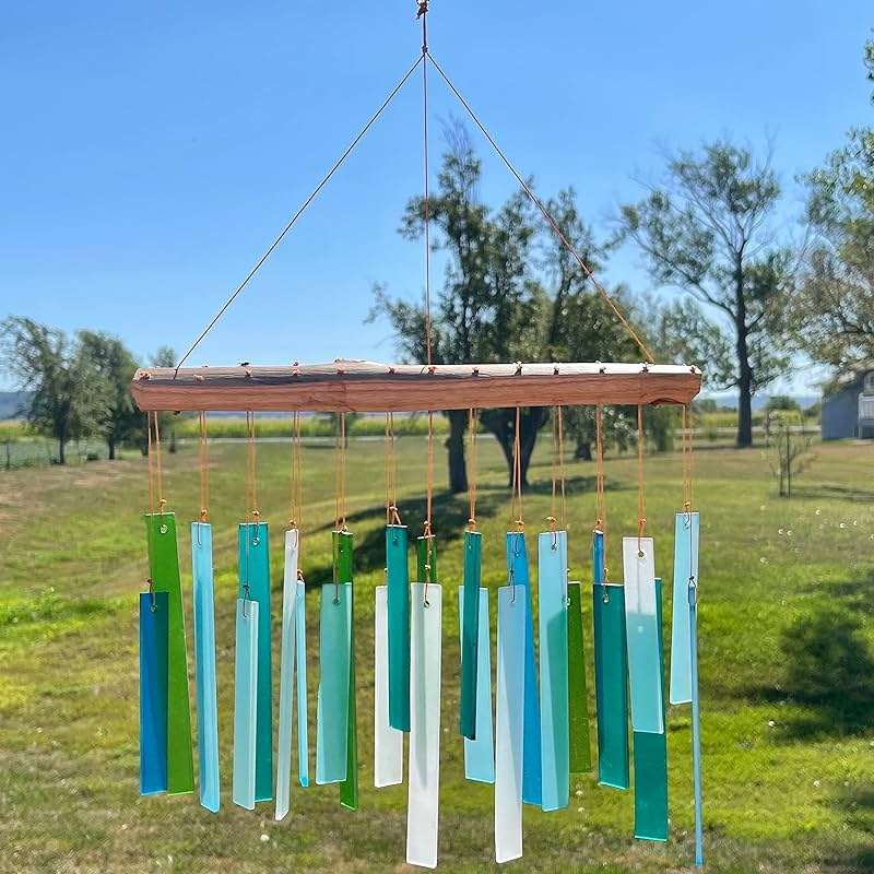 Blue Handworks Sea Glass and Driftwood Chime - Sandblasted Glass and Found Wood Hand Crafted Wind Chime - Image 7