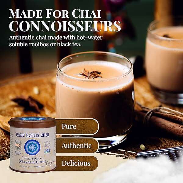 Blue Lotus Chai - Traditional Masala Chai - Makes 100 Cups - 3 Ounce Masala Spiced Chai Powder with Organic Spices - Instant Indian Tea No Steeping - No Gluten - Image 2