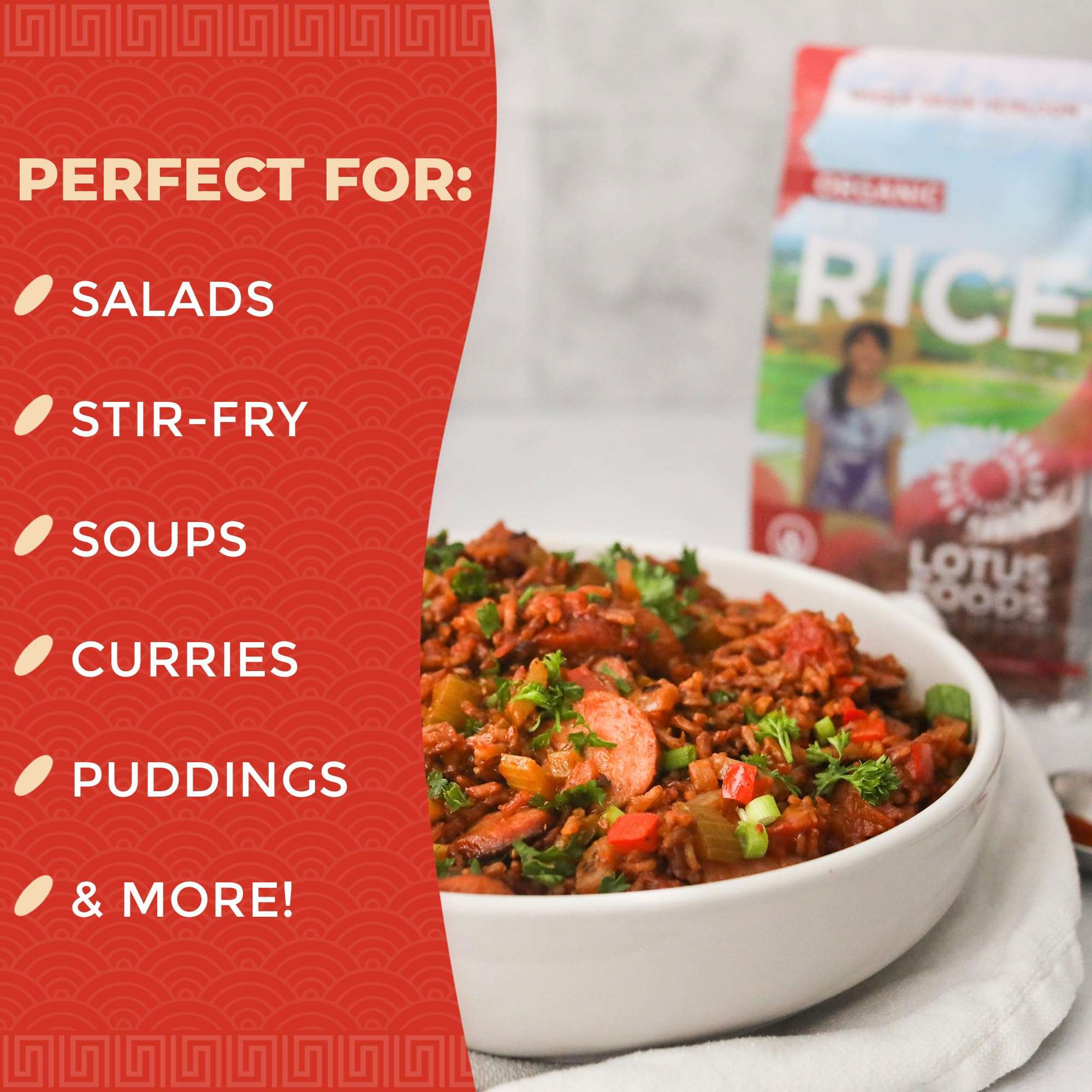 Lotus Foods Organic Red Rice - Red Rice Organic, Rice Red, Whole Grain Rice, Long Grain Asian Sticky Rice, USDA Organic, Non-GMO, Gluten Free - 15 Oz Bag (Pack of 6) - Image 6