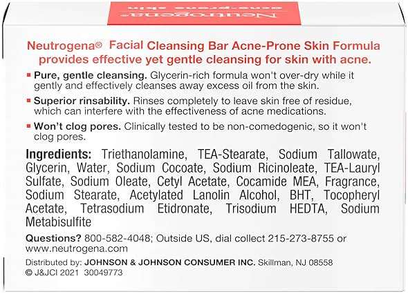 Neutrogena Facial Cleansing Bar for Acne-Prone Skin, Gentle Non-Medicated Daily Cleanser, Non-Comedogenic Transparent Soap with Glycerin, No Dyes or Detergents, 3.5 oz - Image 8