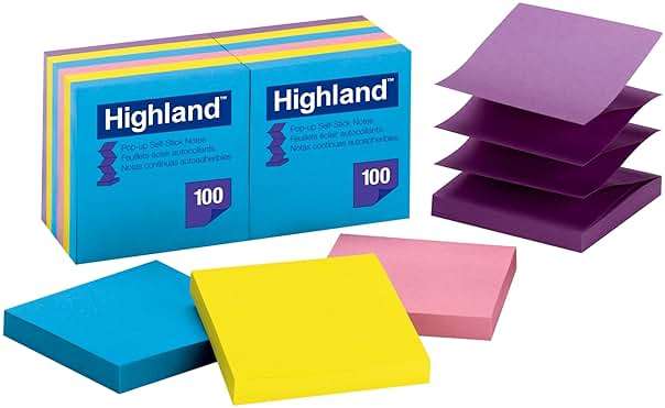 Highland Pop-up Sticky Notes, 3 x 3 Inches, Assorted Bright Colors, 12 Pack (6549-PUB) - Image 2