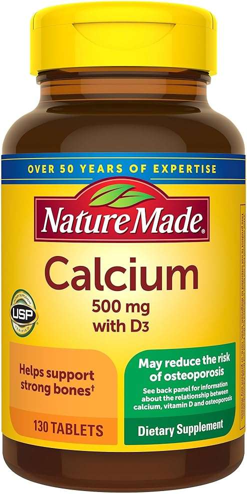 Nature Made Calcium 500 mg with Vitamin D3, Calcium and Vitamin D Supplement for Bone Support, 130 Tablets - Image 1