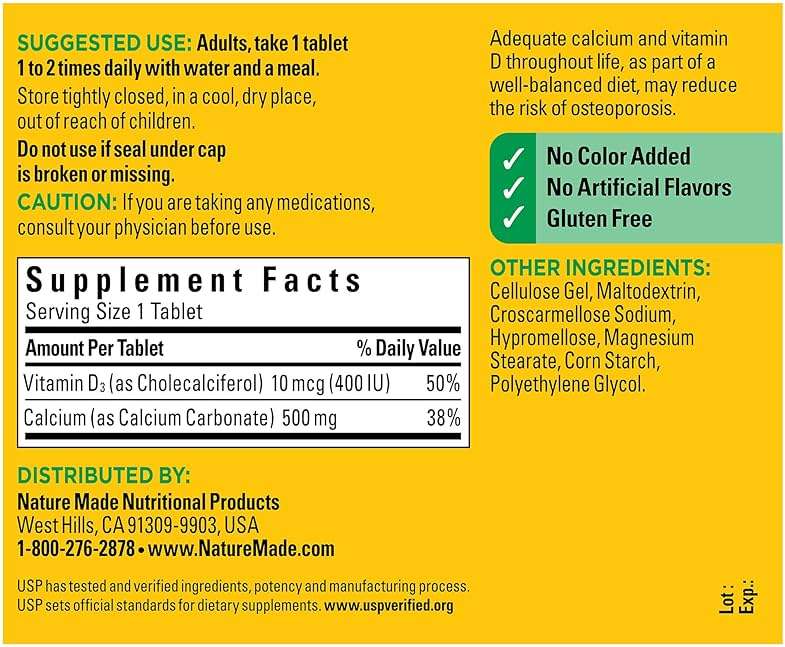 Nature Made Calcium 500 mg with Vitamin D3, Calcium and Vitamin D Supplement for Bone Support, 130 Tablets - Image 5