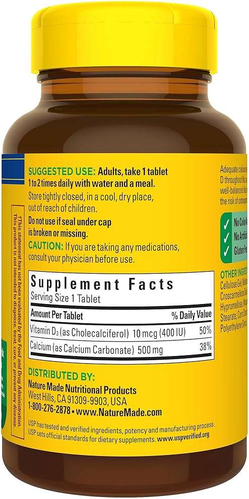 Nature Made Calcium 500 mg with Vitamin D3, Calcium and Vitamin D Supplement for Bone Support, 130 Tablets - Image 9