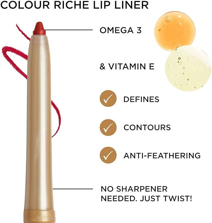 L'Oreal Paris Colour Riche Lip Liner Pencil, Creamy Lip Liner with Omega 3 and Vitamin E, 782 Toffee To Be (Warm Deep Brown) - Image 3