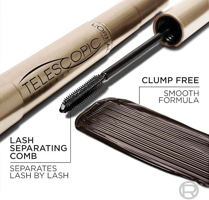 L’Oreal Paris Makeup Original Telescopic Mascara, Separating Mascara Volume and Length Formula, Washable, Blackest Black, 0.27 Fl Oz., 1 Count - Image 4