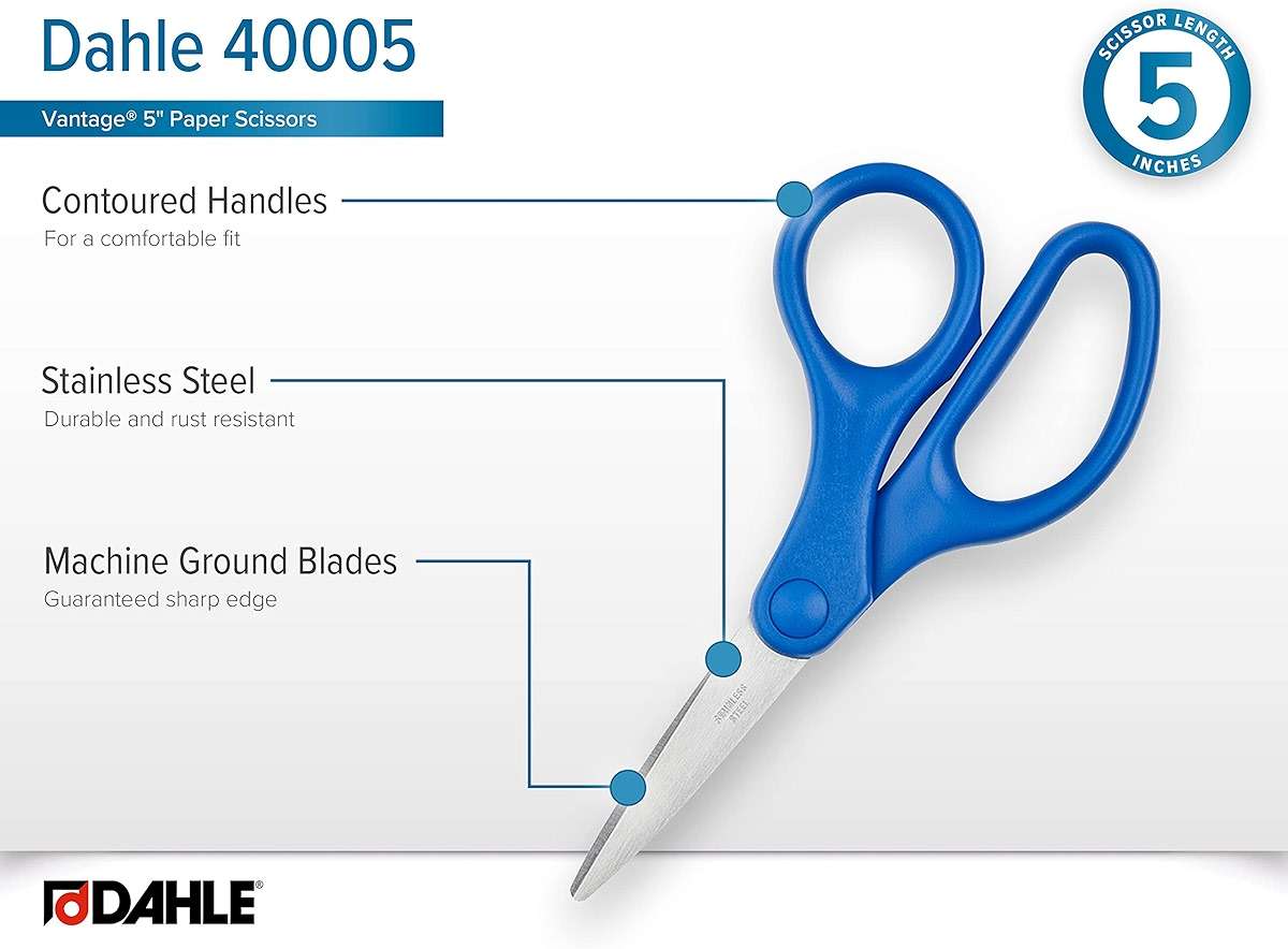 Dahle Vantage® 40005 5" Scissors w/contoured handles for a comfortable fit, Machine Ground, Stainless Steel Blades - Image 4