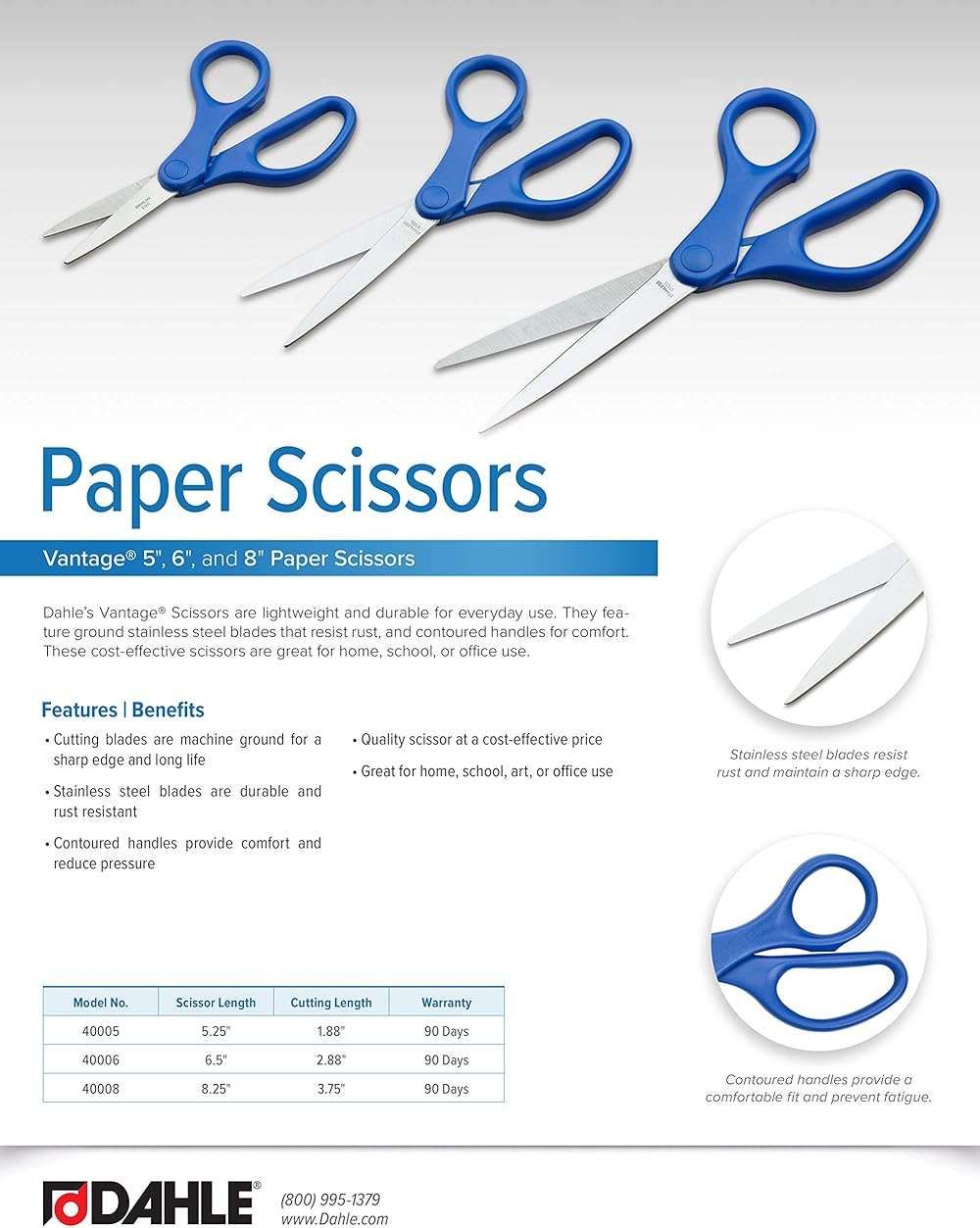 Dahle Vantage® 40005 5" Scissors w/contoured handles for a comfortable fit, Machine Ground, Stainless Steel Blades - Image 5