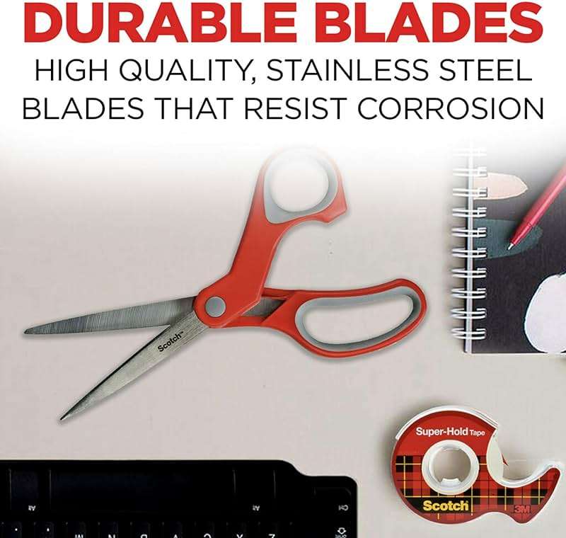 Scotch Multi-Purpose Stainless Steel 2 Pairs of Scissors, 8 Inches, Red & Gray, Great for Cutting Holiday Gift wrap Paper - Image 5