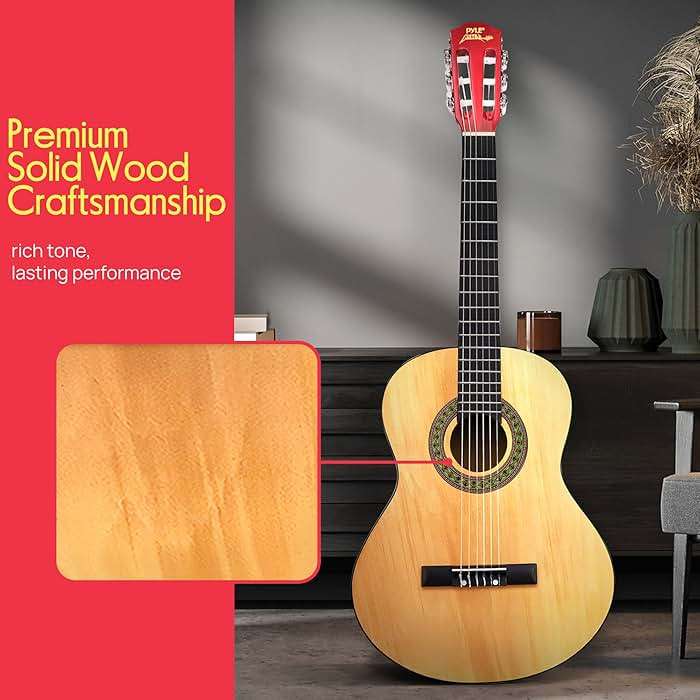 Pyle 30-Inch Beginner Acoustic Guitar Kit, 6-String Classical Style Travel Guitar for Kids & Adults - Includes Shoulder Strap, Strings, Picks, Tuning Pitch Pipe & Storage Gig Bag - Handcrafted Wood - Image 4