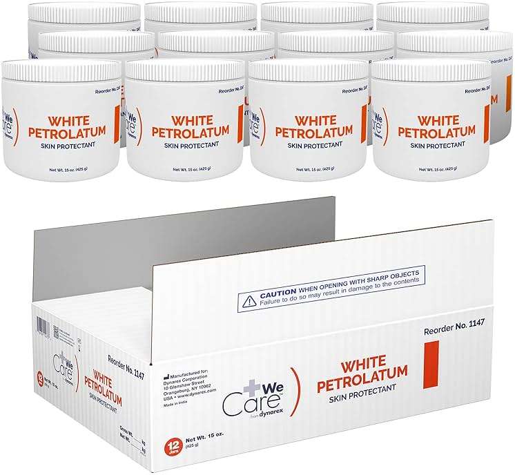 Dynarex White Petrolatum, Petroleum Jelly for Dry, Damaged or Cracked Skin, Soothing White Petroleum Jelly for Minor Skin Irritations, 15 oz. (425g) Jars, 1 Box of 12 - Image 1
