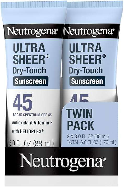 Neutrogena Ultra Sheer Dry Touch Sunscreen Lotion SPF 45 Broad Spectrum UVA UVB Protection Lightweight Water Resistant up to 80 Minutes Oil PABA Oxybenzone Free, 2-pack of 3 fl oz - Image 2