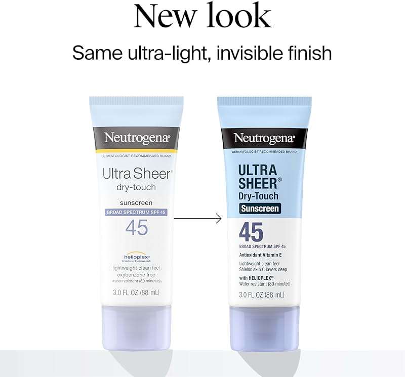Neutrogena Ultra Sheer Dry Touch Sunscreen Lotion SPF 45 Broad Spectrum UVA UVB Protection Lightweight Water Resistant up to 80 Minutes Oil PABA Oxybenzone Free, 2-pack of 3 fl oz - Image 3