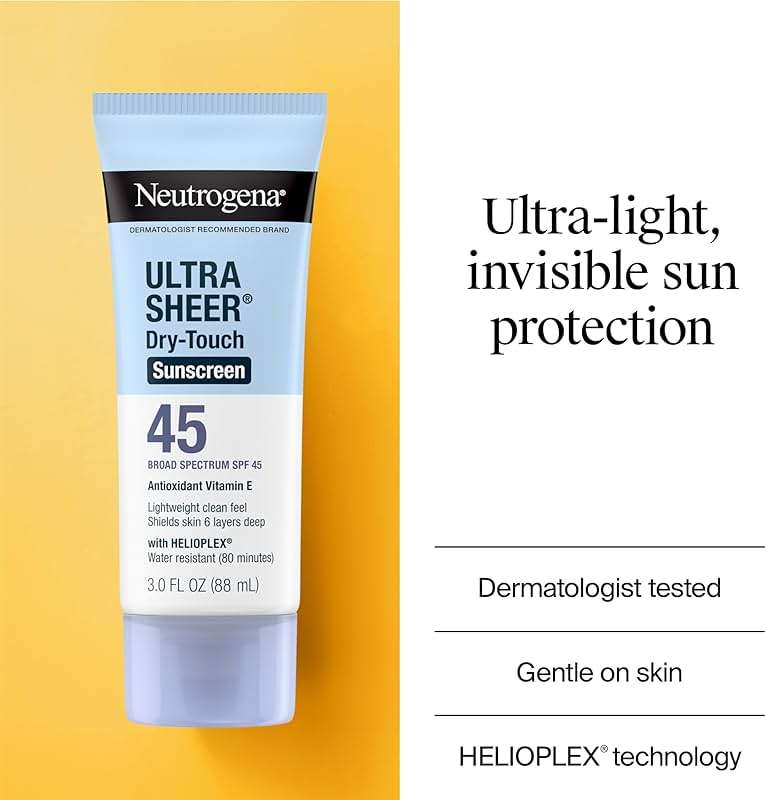 Neutrogena Ultra Sheer Dry Touch Sunscreen Lotion SPF 45 Broad Spectrum UVA UVB Protection Lightweight Water Resistant up to 80 Minutes Oil PABA Oxybenzone Free, 2-pack of 3 fl oz - Image 4