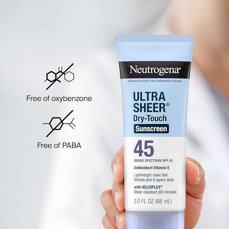 Neutrogena Ultra Sheer Dry Touch Sunscreen Lotion SPF 45 Broad Spectrum UVA UVB Protection Lightweight Water Resistant up to 80 Minutes Oil PABA Oxybenzone Free, 2-pack of 3 fl oz - Image 8