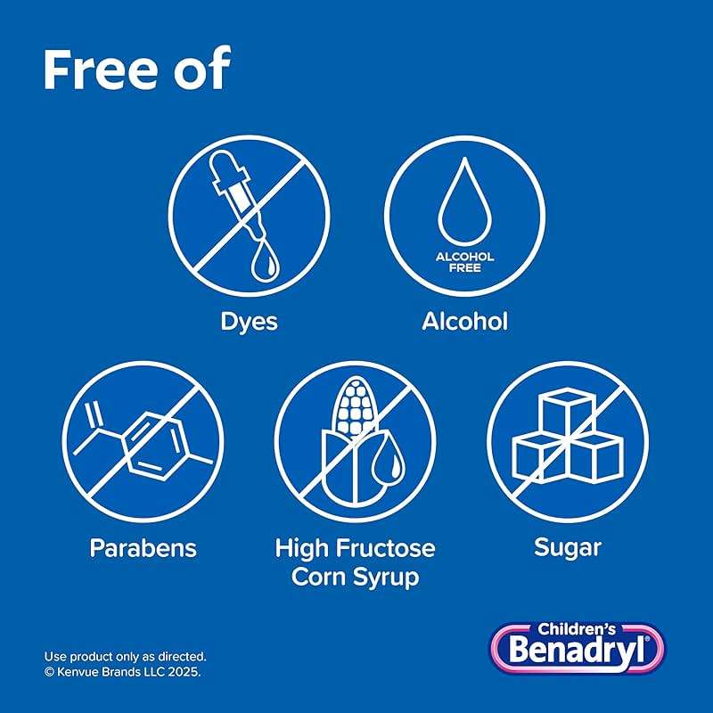 Children's Benadryl Dye-Free Allergy Relief Liquid + 12.5 mg Diphenhydramine HCl, Antihistamine Allergy Medicine for Kids Helps Relieve Runny Nose & Sneezing, Bubble Gum Flavor, 4 fl. oz - Image 2
