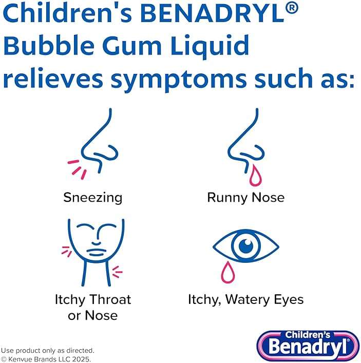 Children's Benadryl Dye-Free Allergy Relief Liquid + 12.5 mg Diphenhydramine HCl, Antihistamine Allergy Medicine for Kids Helps Relieve Runny Nose & Sneezing, Bubble Gum Flavor, 4 fl. oz - Image 3