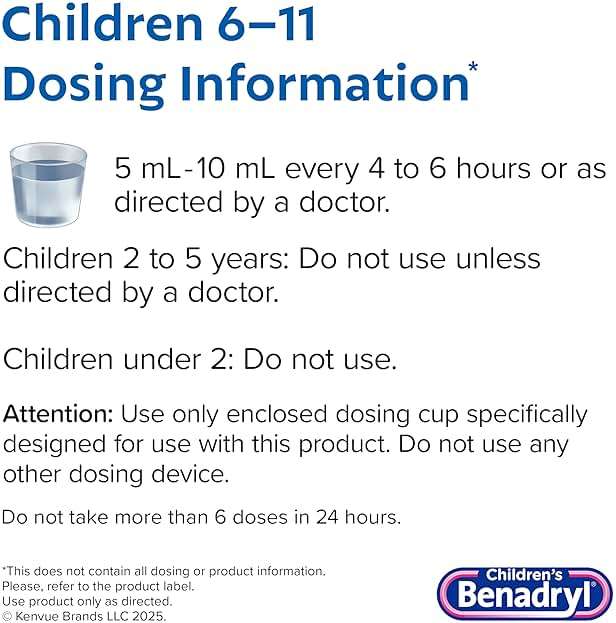 Children's Benadryl Dye-Free Allergy Relief Liquid + 12.5 mg Diphenhydramine HCl, Antihistamine Allergy Medicine for Kids Helps Relieve Runny Nose & Sneezing, Bubble Gum Flavor, 4 fl. oz - Image 6
