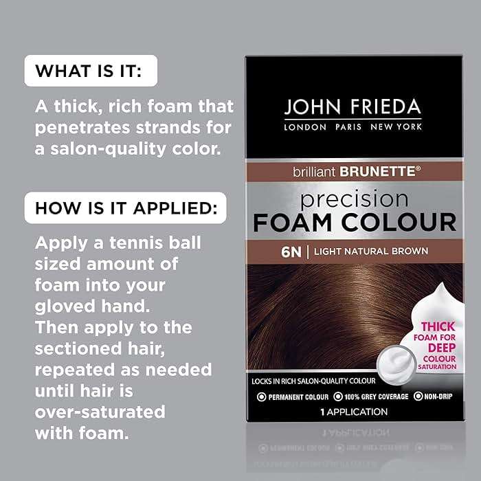 John Frieda Precision Foam Colour, Light Natural Brown 6N, Full-Coverage Hair Color Kit, Anti-Fade Gray Coverage, Deep Color Saturation Hair Dye, 1 Application - Image 2