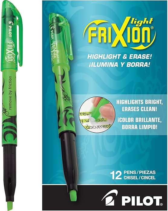 Pilot FriXion Light Pastel Collection Erasable Highlighters, Chisel Tip, Highlighter Pens, Green Color Inks, 12 Count (Pack of 1) - Image 1