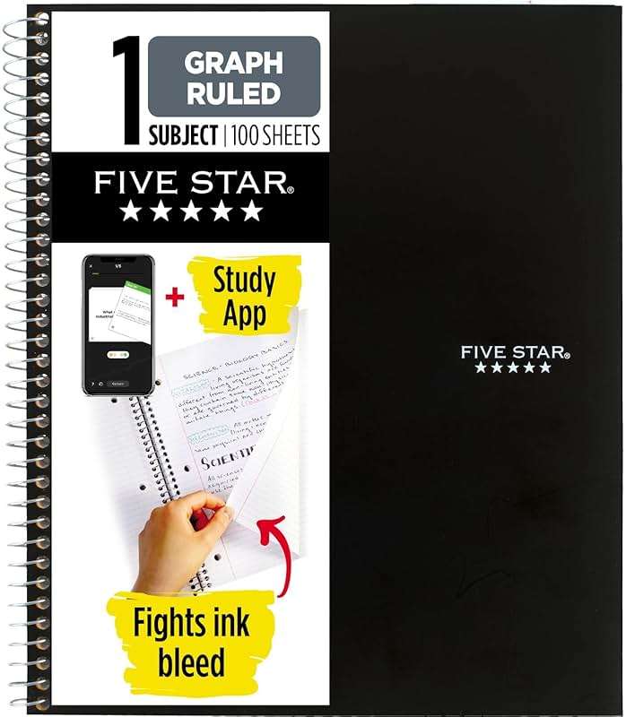 Five Star Spiral Notebook + Study App, 1 Subject, Graph Ruled Paper, Fights Ink Bleed, Water Resistant Cover, 8-1/2" x 11", 100 Sheets, Color Will Vary, 1 Count (06190) - Image 1